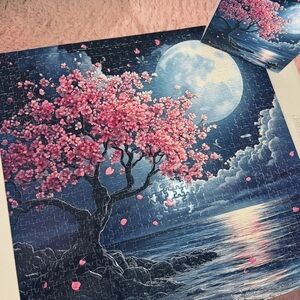🌸 Cherry Blossom Moonlight 1000 Piece Puzzle - gently used only once (like new)